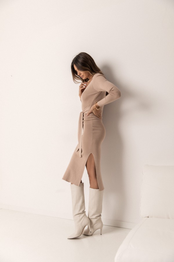 Amy Sukienka Dzianinowa Beige