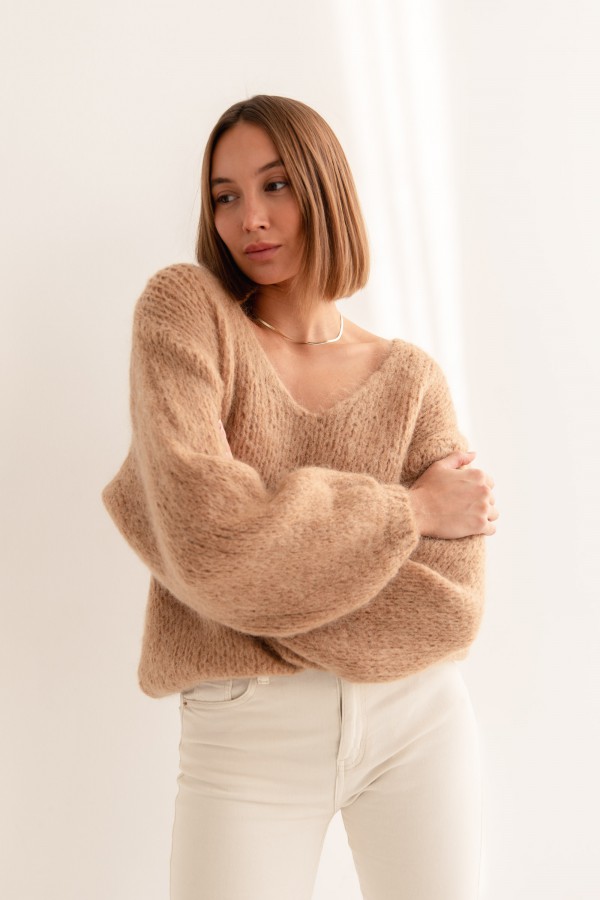 Franco Sweter Z Moherem Camel