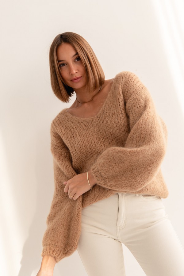Franco Sweter Z Moherem Camel