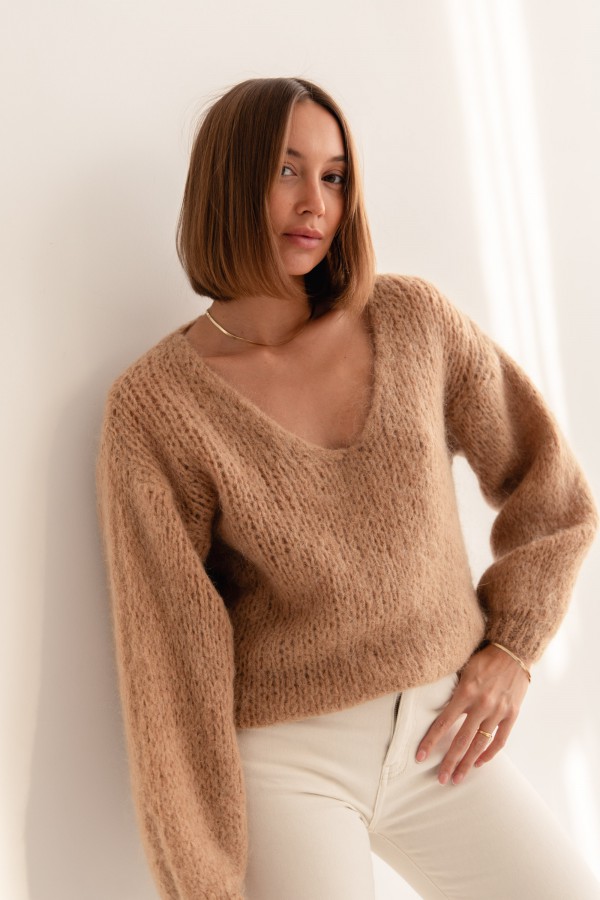 Franco Sweter Z Moherem Camel