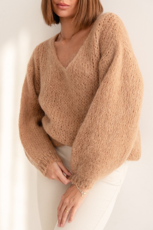 Franco Sweter Z Moherem Camel