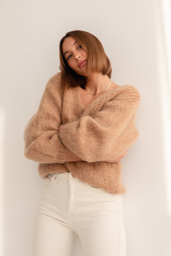 Franco Sweter Z Moherem Camel