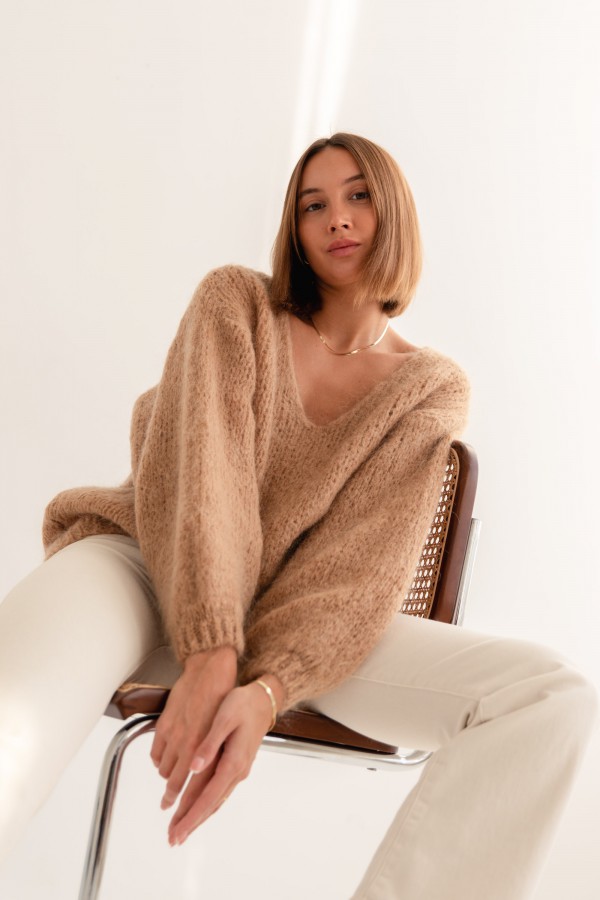 Franco Sweter Z Moherem Camel