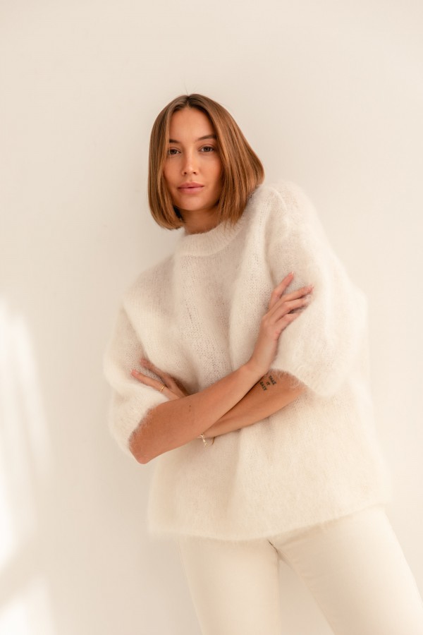 Steven Moherowy Sweter Ecru Premium