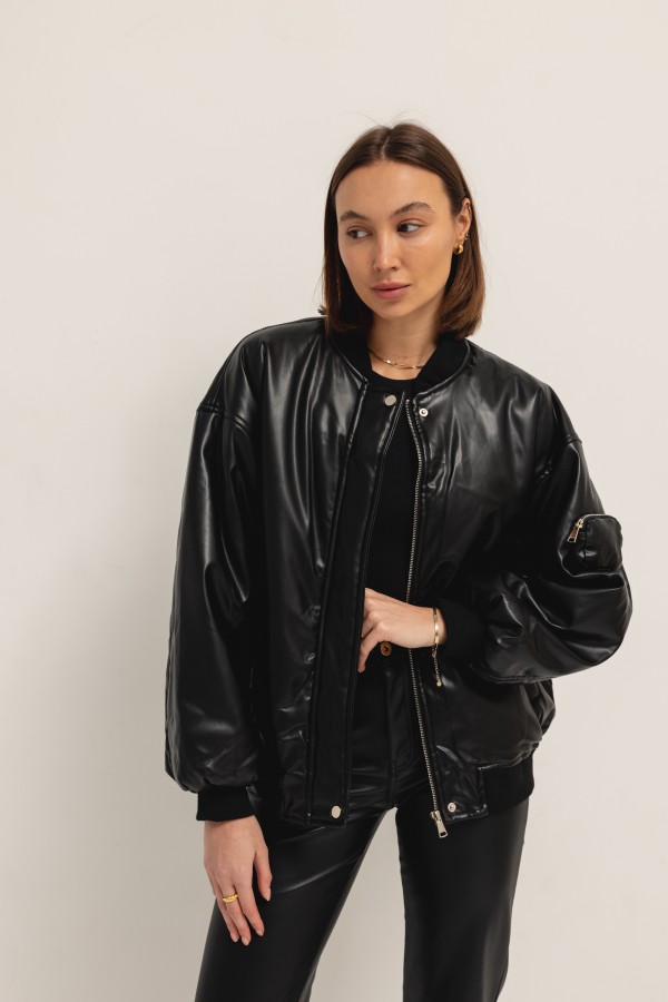8118 Kurtka Bomber Eko Skóra