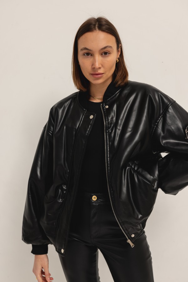 8118 Kurtka Bomber Eko Skóra