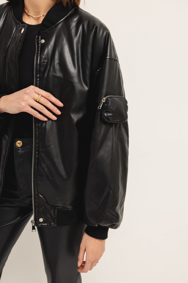 8118 Kurtka Bomber Eko Skóra