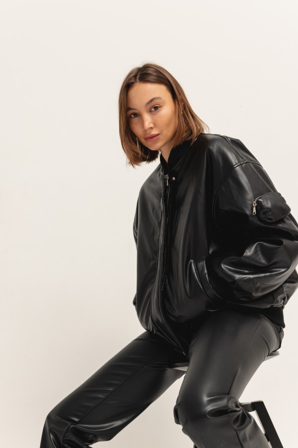 8118 Kurtka Bomber Eko Skóra