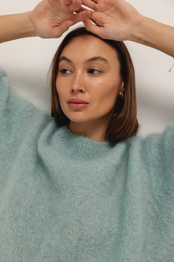 Steven Moherowy Sweter Miętowy Premium