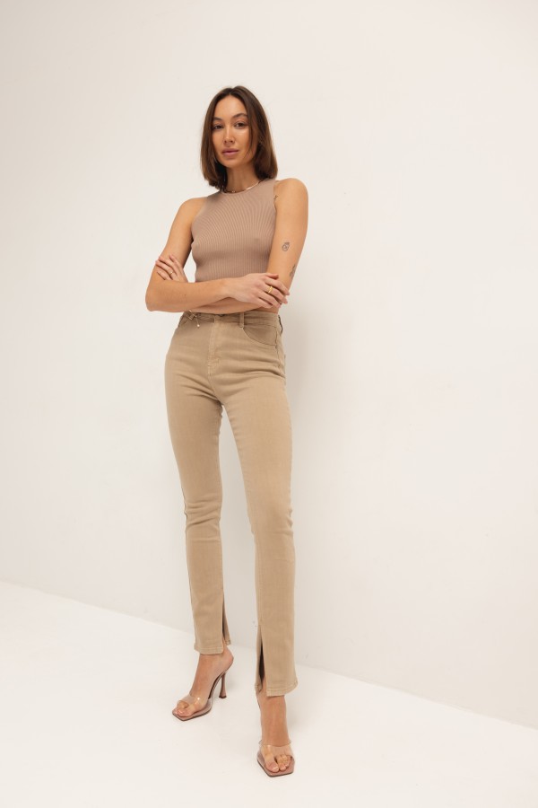RD8201 Spodnie Jeansowe Slim z Rozcięciem