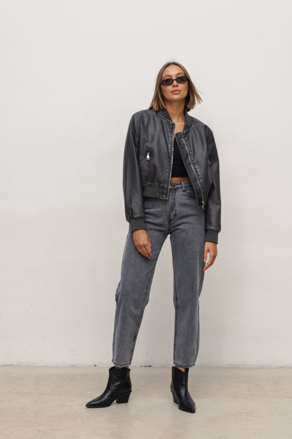 UD05 Kurtka Z Eko Skóry Dark Gray