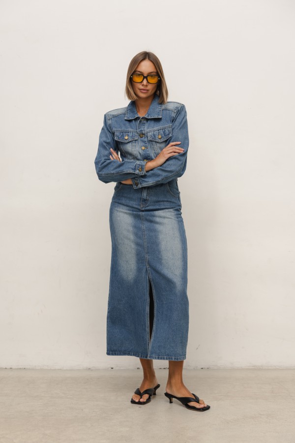 Amber Długa Sukienka Jeansowa Blue