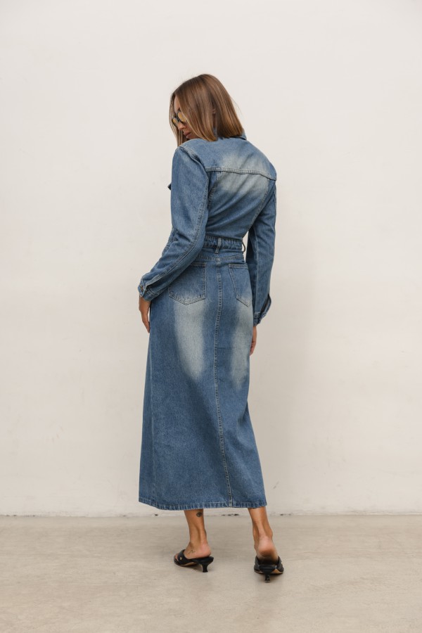 Amber Długa Sukienka Jeansowa Blue