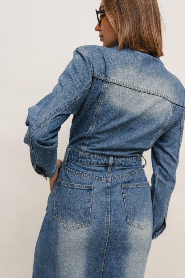 Amber Długa Sukienka Jeansowa Blue