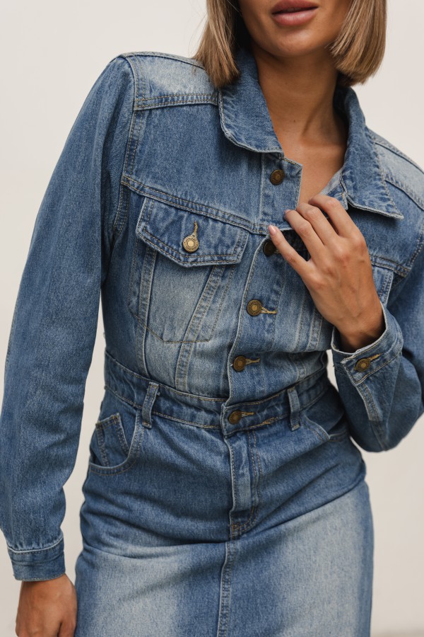 Amber Długa Sukienka Jeansowa Blue