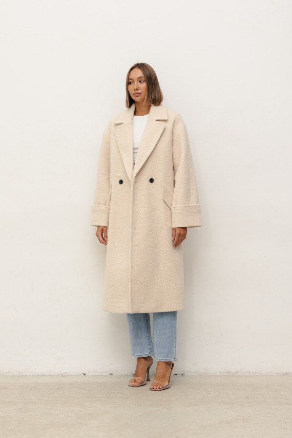 Daniel Płaszcz Wełniany Boucle Cream