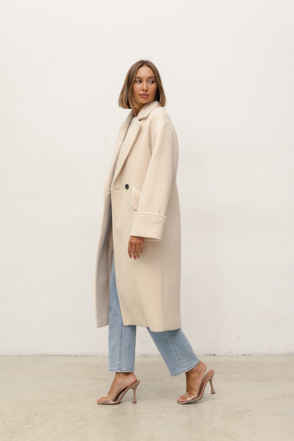 Daniel Płaszcz Wełniany Boucle Cream