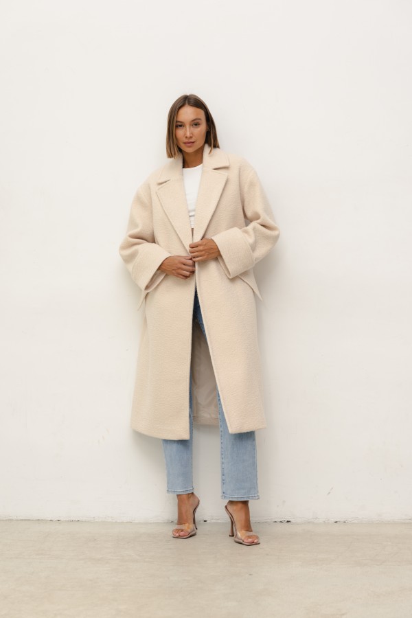 Daniel Płaszcz Wełniany Boucle Cream