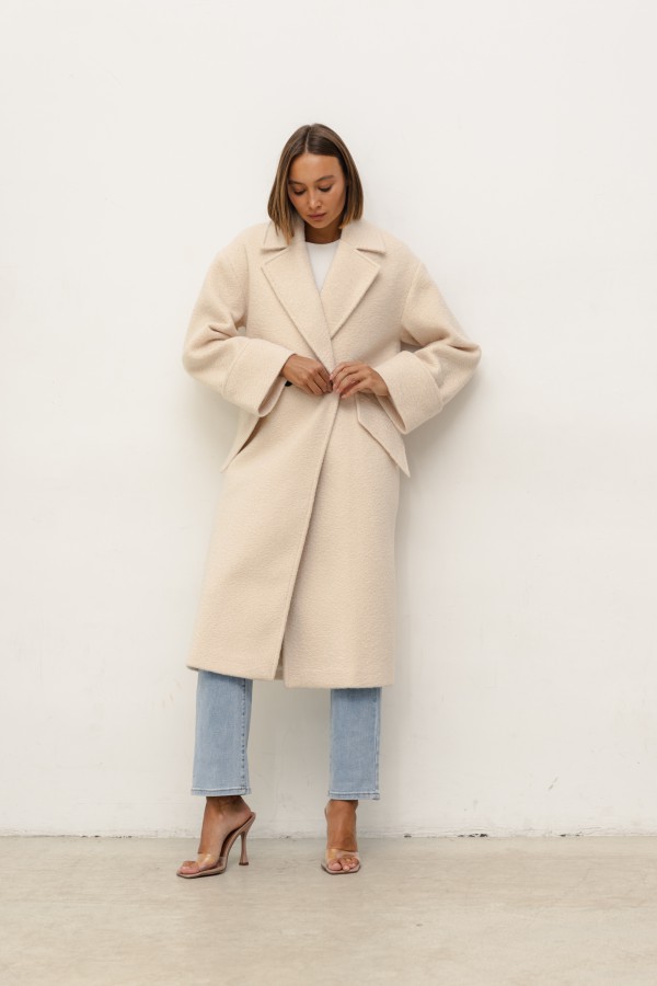 Daniel Płaszcz Wełniany Boucle Cream