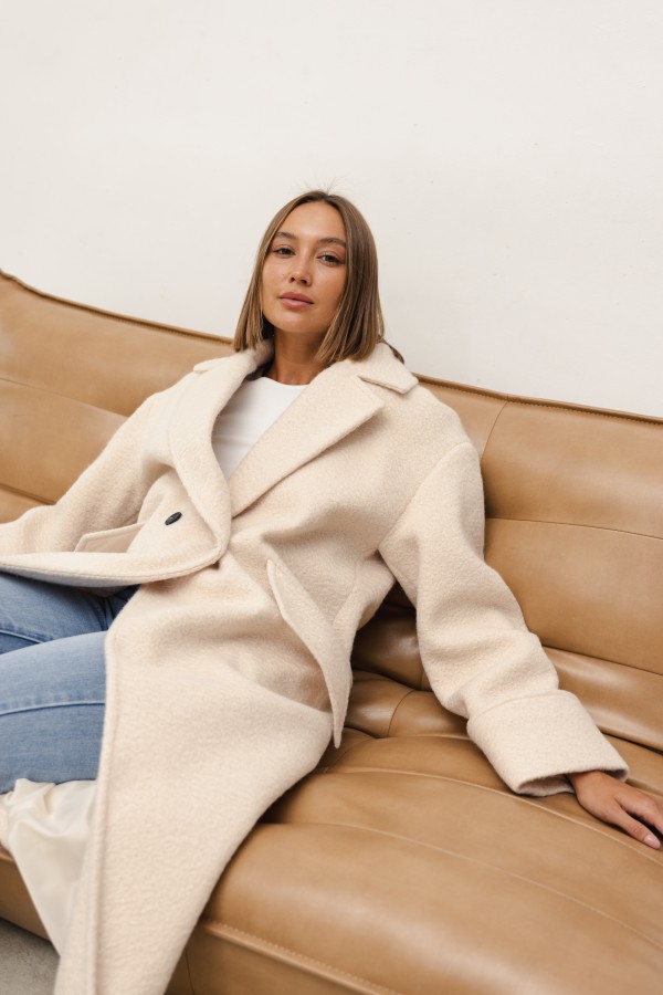 Daniel Płaszcz Wełniany Boucle Cream