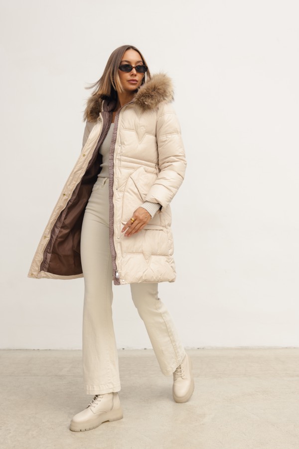 8618 Płaszcz Pikowany Cream