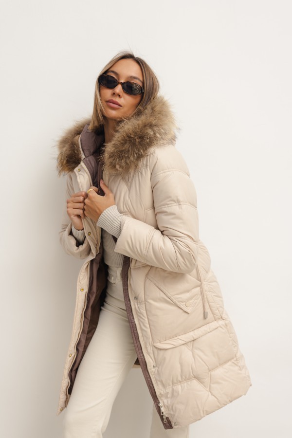 8618 Płaszcz Pikowany Cream