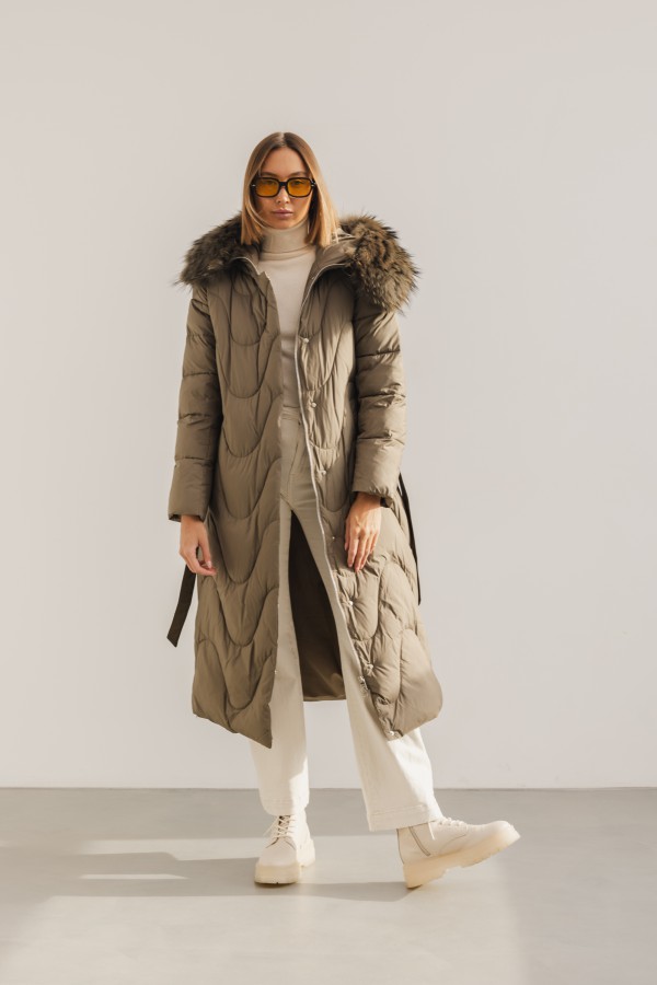 2355 Płaszcz Puchowy Khaki