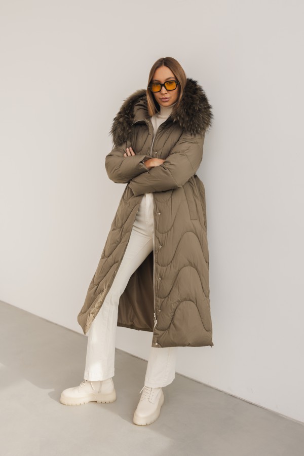 2355 Płaszcz Puchowy Khaki