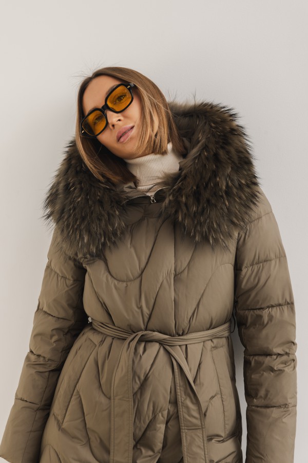 2355 Płaszcz Puchowy Khaki