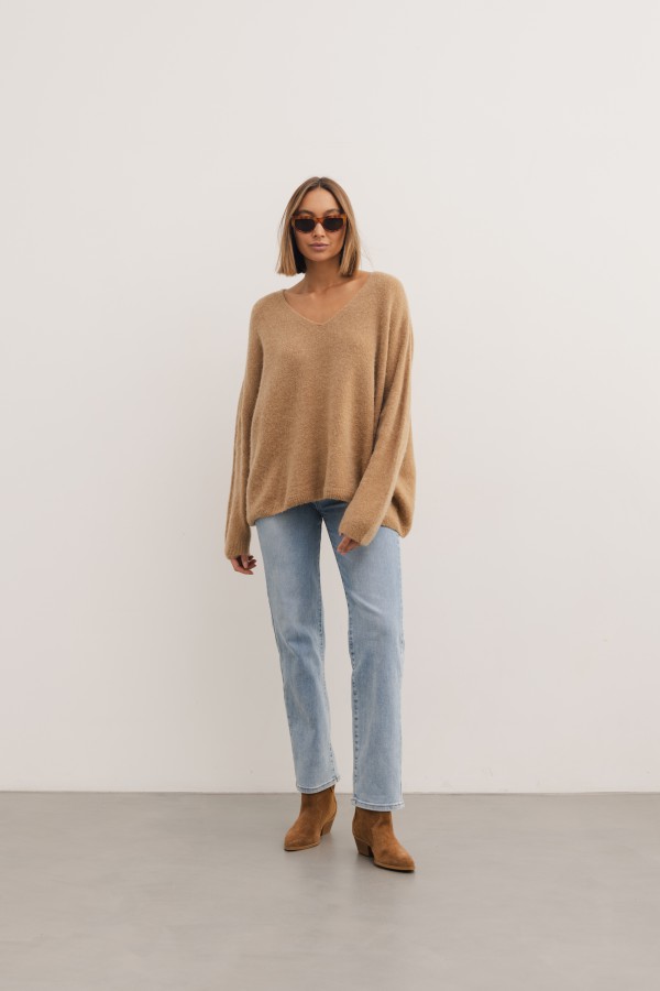Larry Sweter Z Alpaką Camel